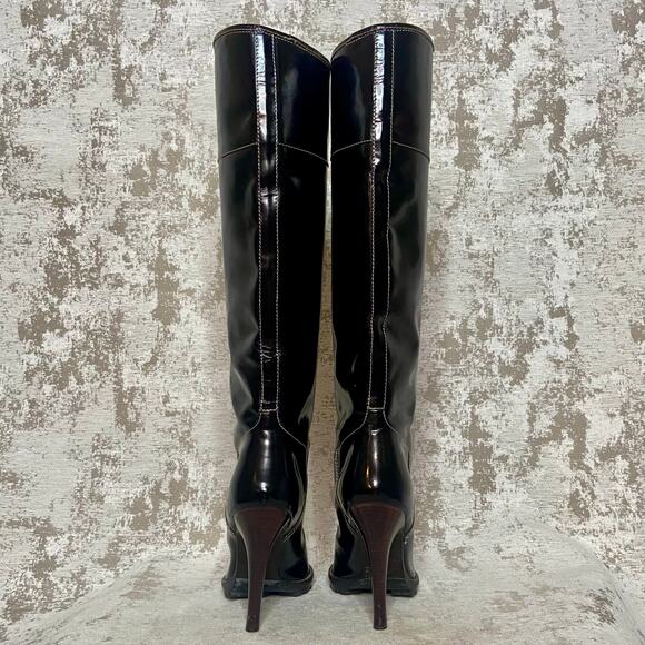 Giuseppe Zanotti Knee High Patent Leather Stiletto Boots with Contrast Stitching - Picture 3 of 10